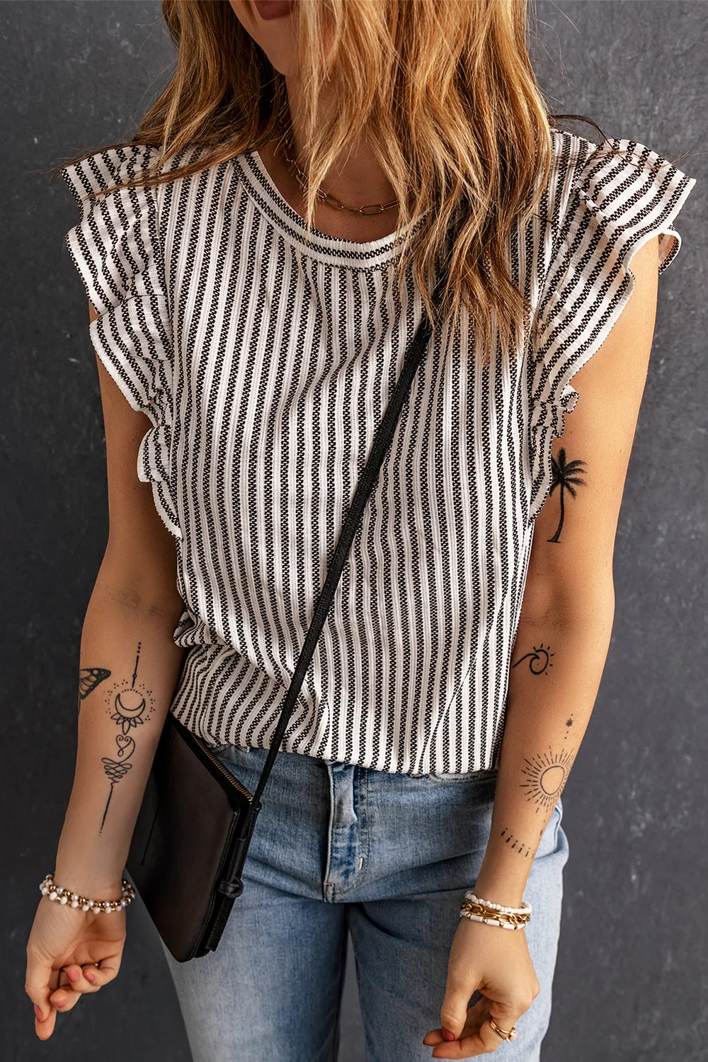 Striped Flutter Sleeve Tank, image 6