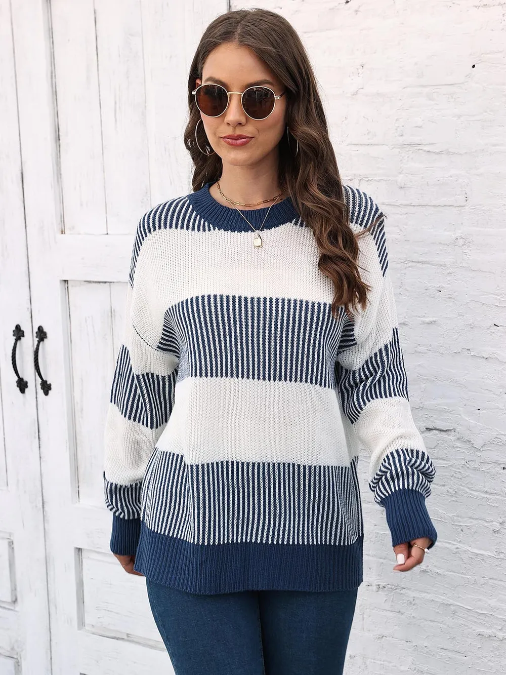 Full Size Round Neck Drop Shoulder Sweater, image 12
