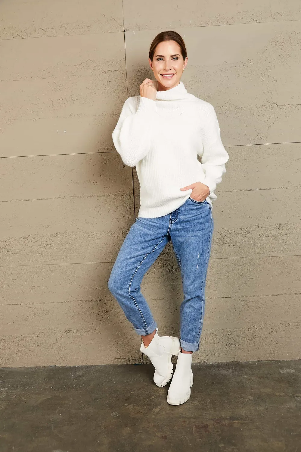 High Neck Balloon Sleeve Rib-Knit Pullover Sweater, image 23