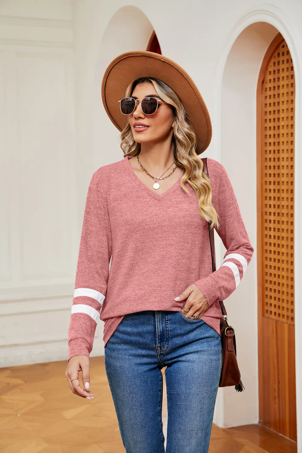 V-Neck Long Sleeve T-Shirt, image 4