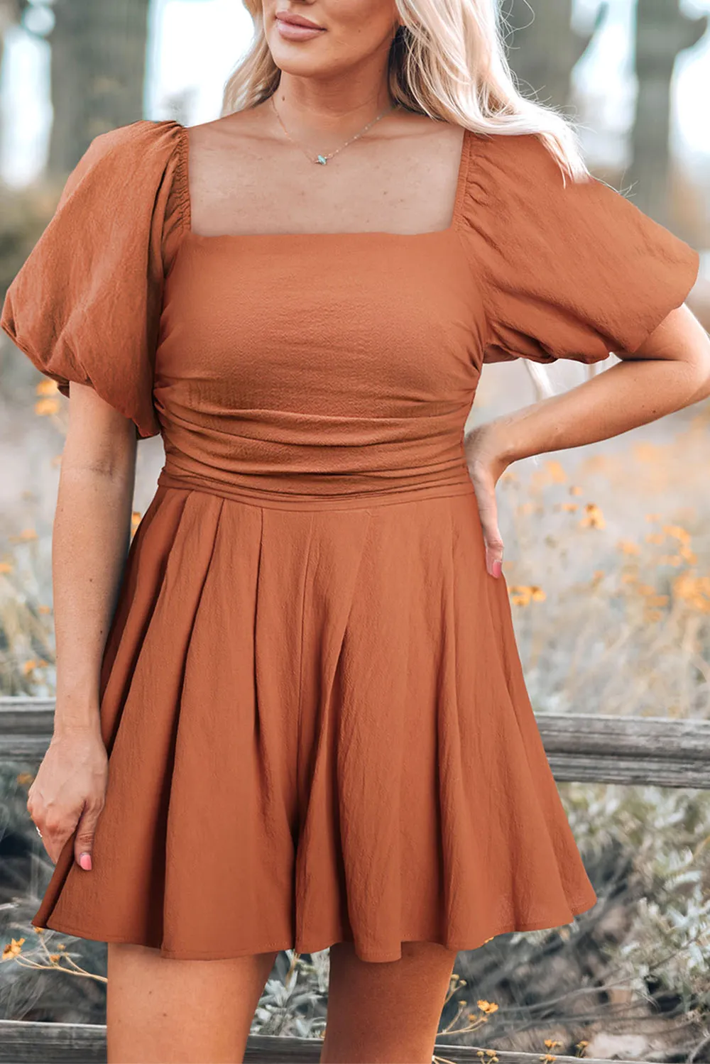 Square Neck Pleated Romper with Pockets, image 12
