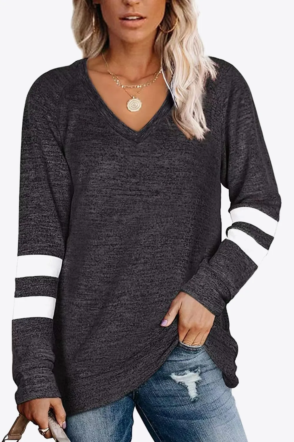 Striped Contrast Raglan Sleeve Top, image 7