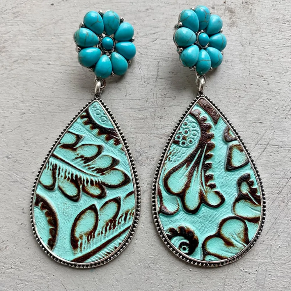 Turquoise Flower Teardrop Earrings, image 3
