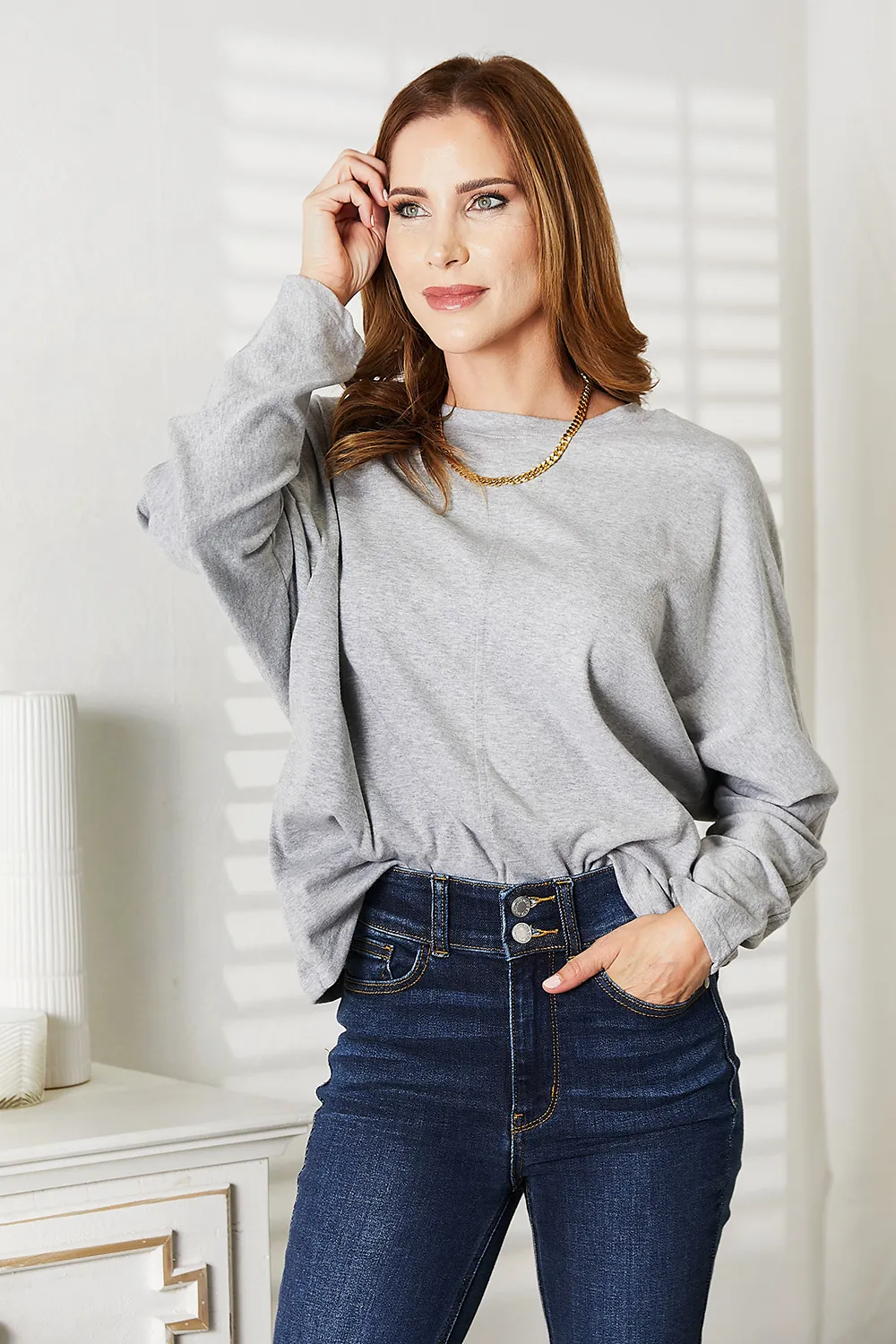 Seam Detail Round Neck Long Sleeve Top, image 19