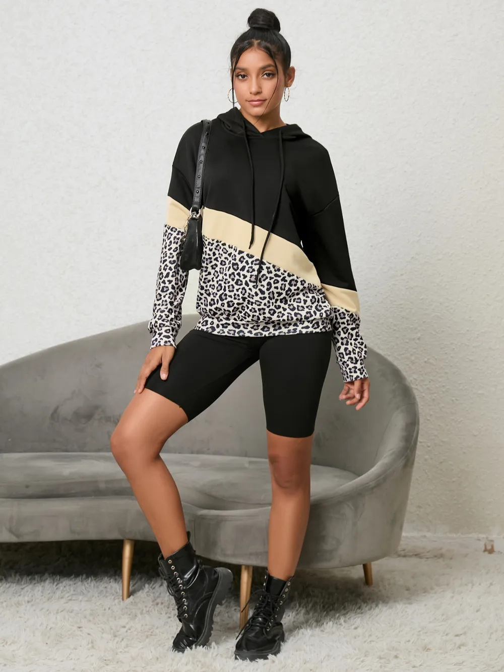 Leopard Color Block Hoodie, image 4