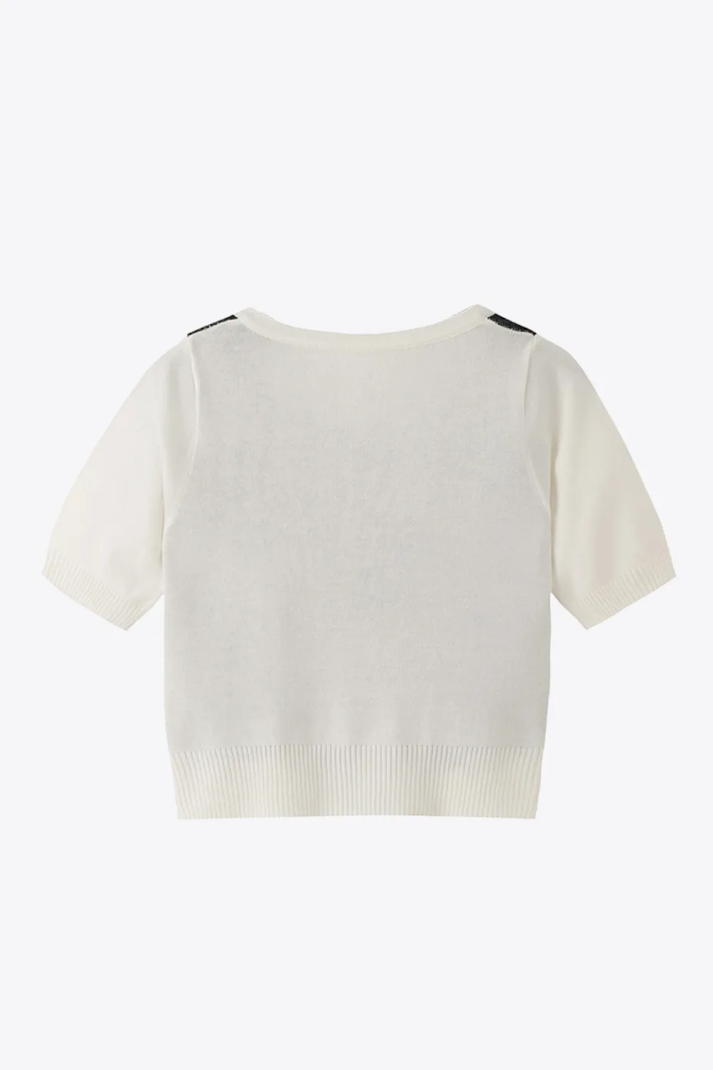 Argyle Round Neck Ribbed Trim Cardigan, image 8
