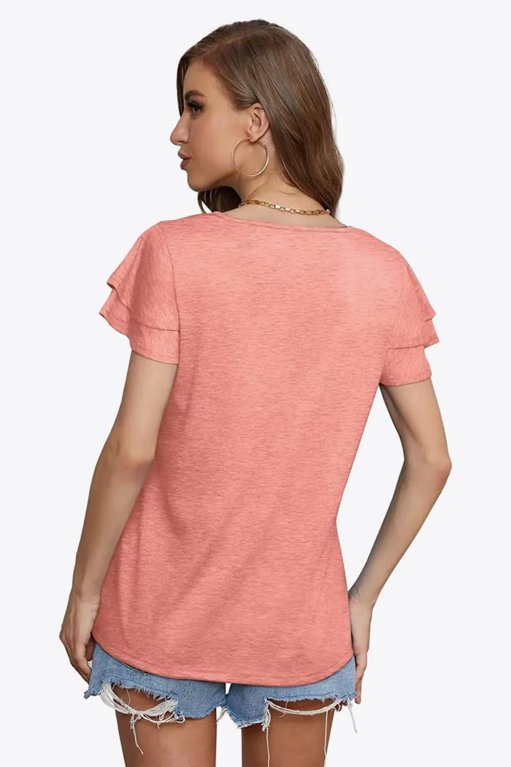 Tie-Neck Layered Flutter Sleeve Blouse, image 15