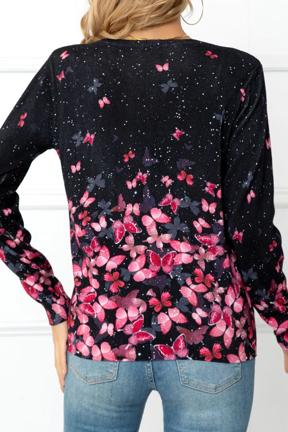 Floral Button Front Round Neck Cardigan, image 20