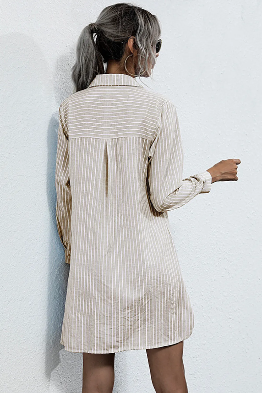 Lace Up Collar Shirt Dress, image 3