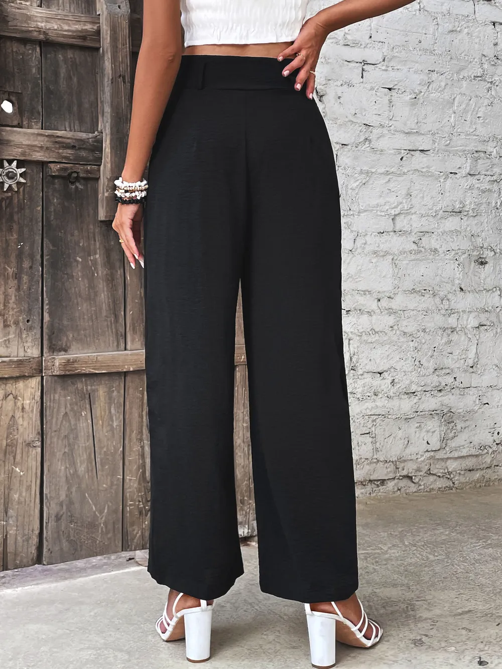 Ruched High Waist Straight Leg Pants, image 2