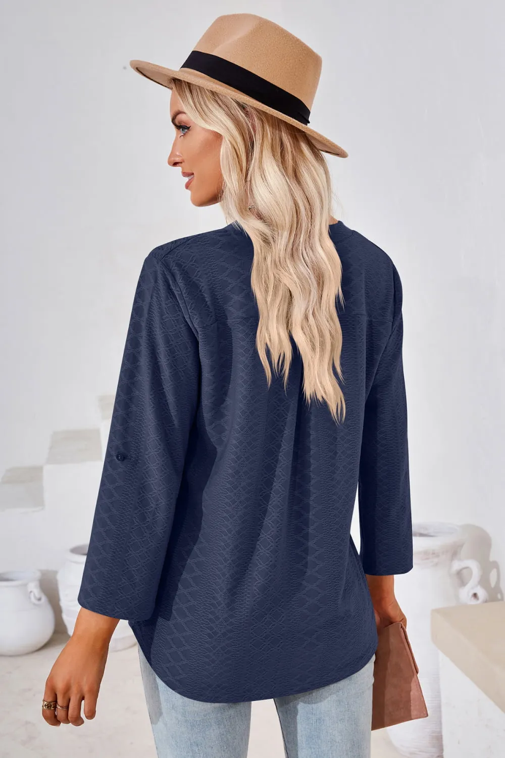 V-Neck Roll-Tap Sleeve Blouse, image 11