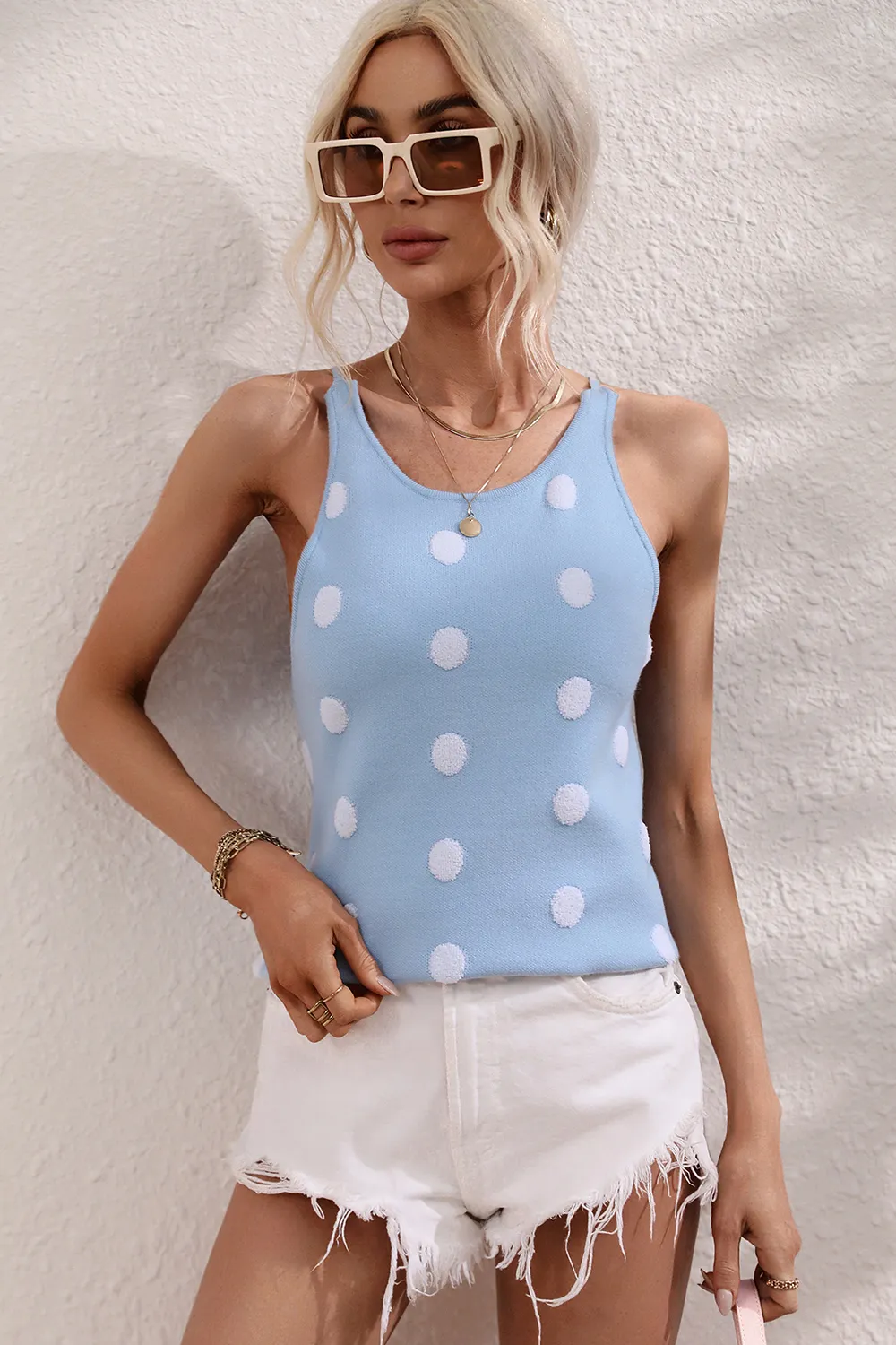 Polka Dot Round Neck Knit Tank, image 7