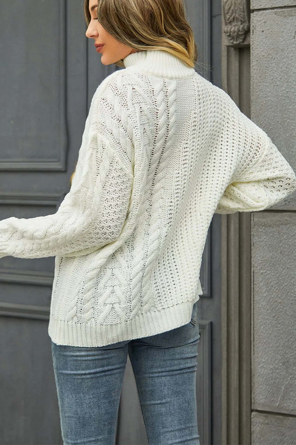 Cable-Knit Turtle Neck Long Sleeve Sweater, image 6