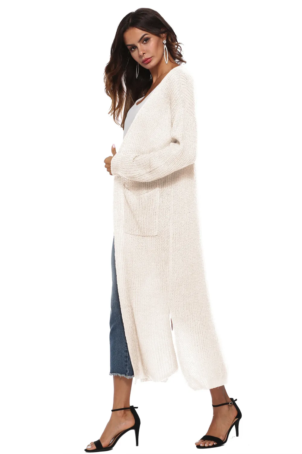 Long Sleeve Open Front Buttoned Cardigan, image 18