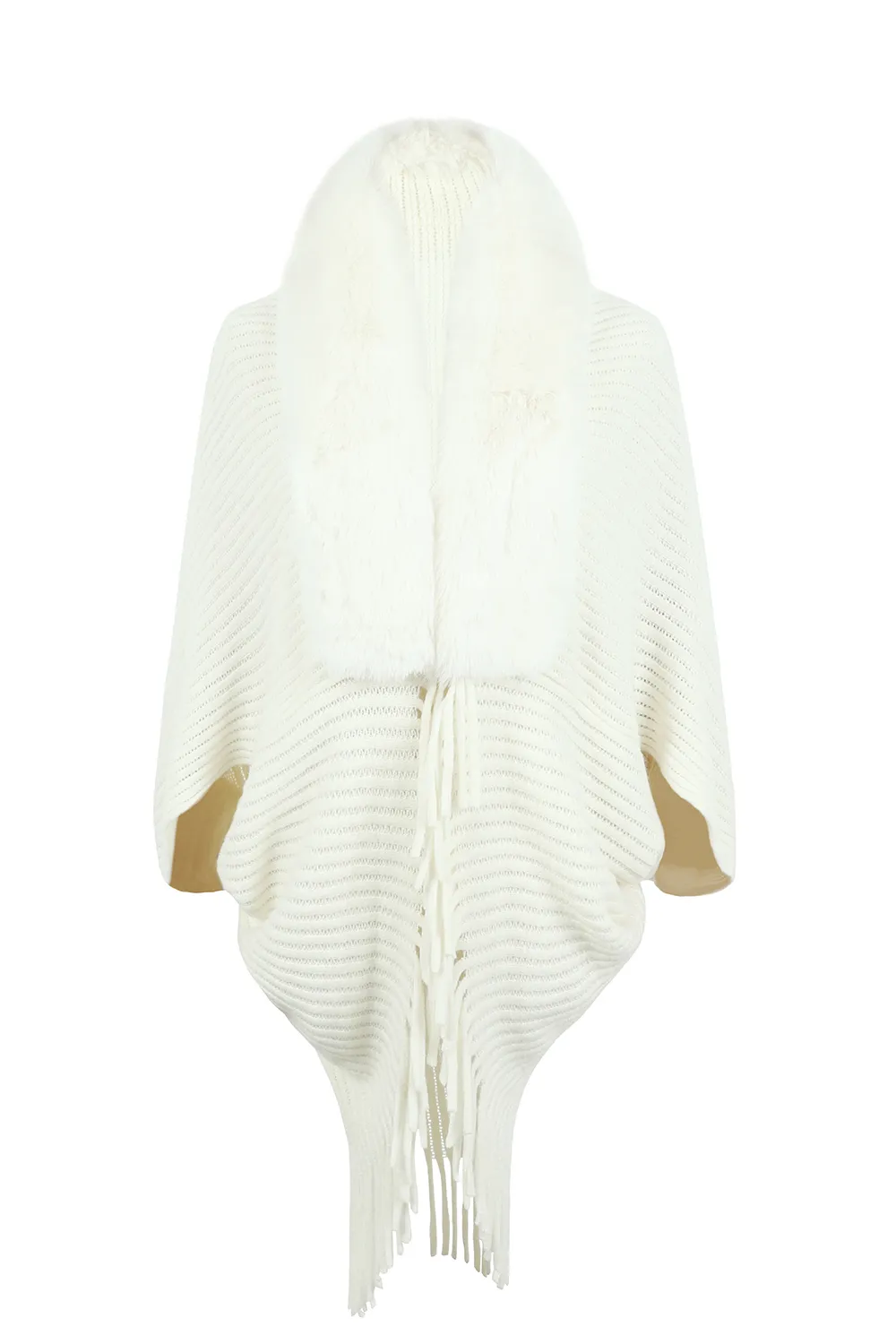 Fringe Detail Long Sleeve Ribbed Poncho, image 5