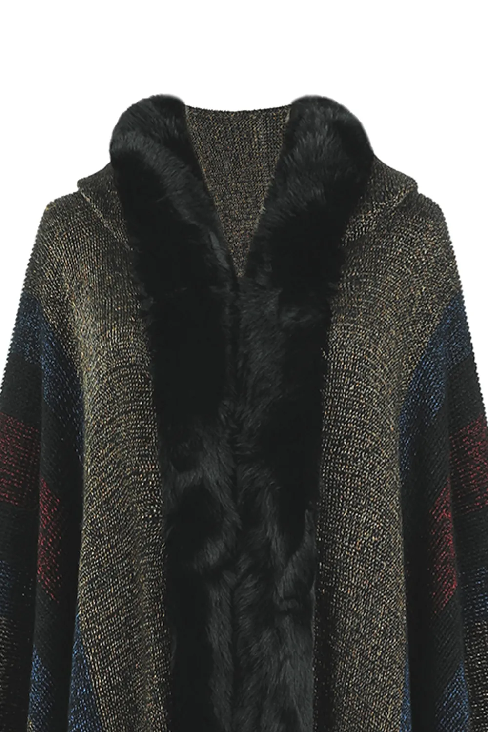 Color Block Fringe Detail Poncho, image 8