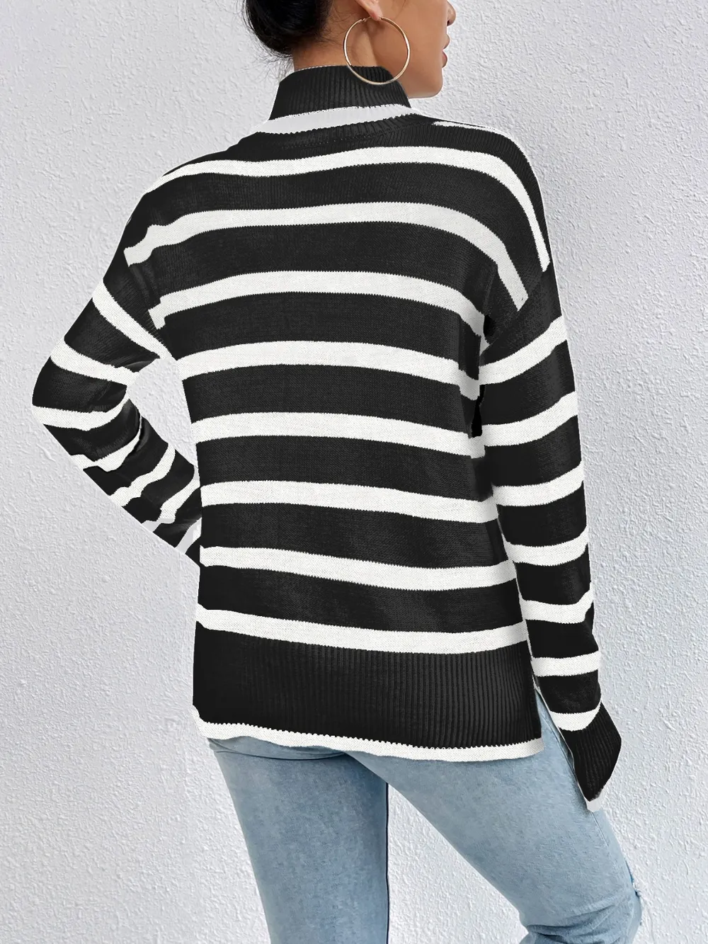 Striped Turtleneck Drop Shoulder Sweater, image 6
