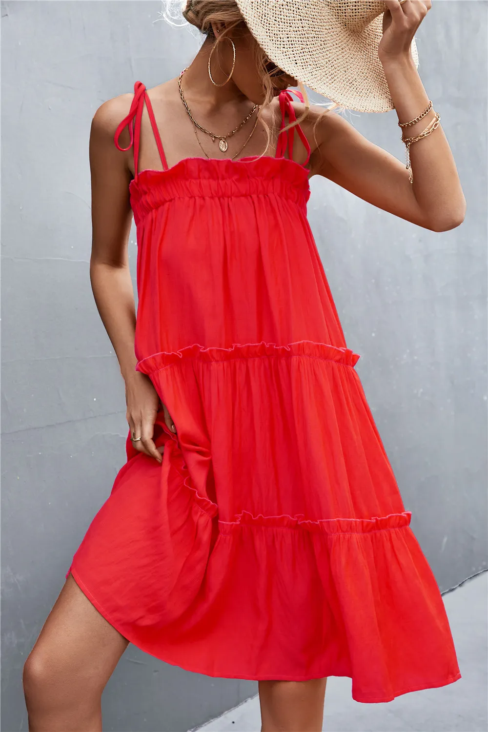 Tie-Shoulder Frill Trim Sleeveless Dress, image 22
