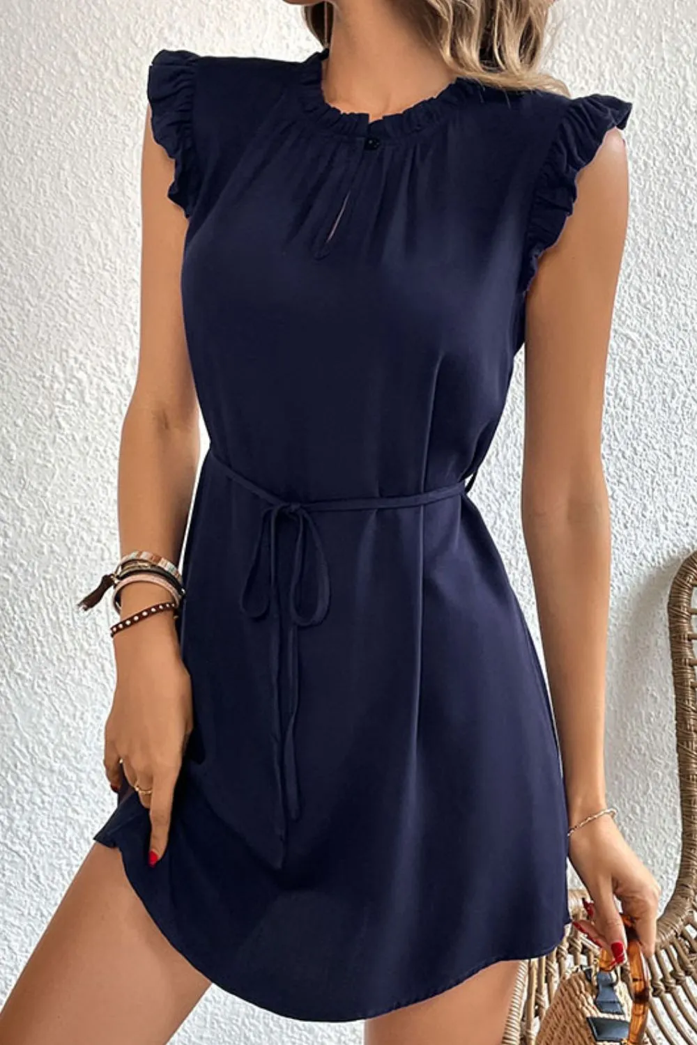 Ruffled Tie-Waist Keyhole Dress, image 6