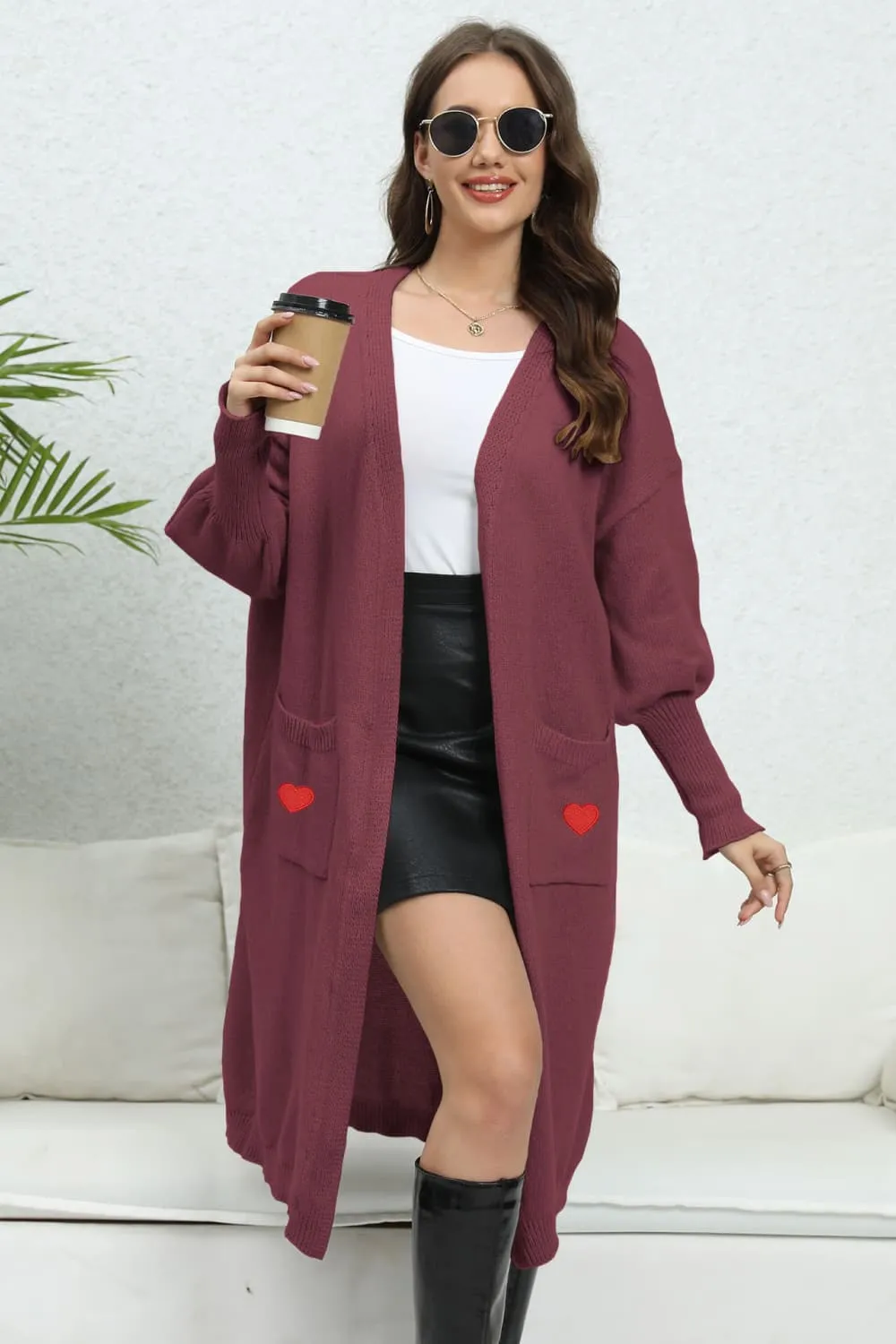 Lantern Sleeve Open Front Pocketed Cardigan, image 8