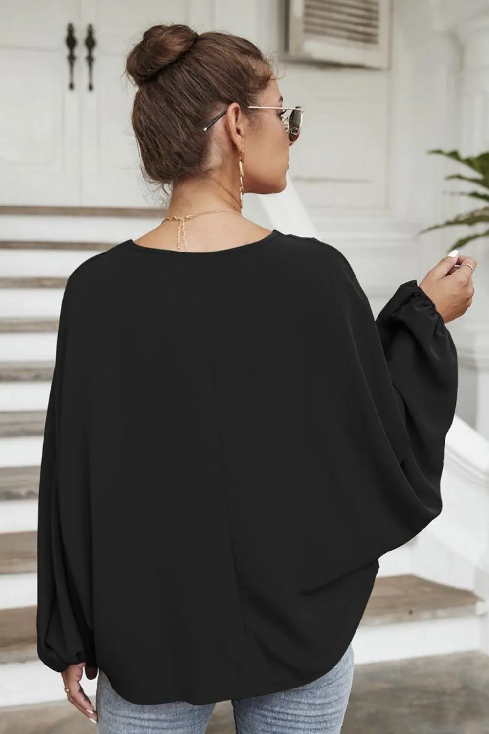 Tie Neck Balloon Sleeve Blouse, image 4