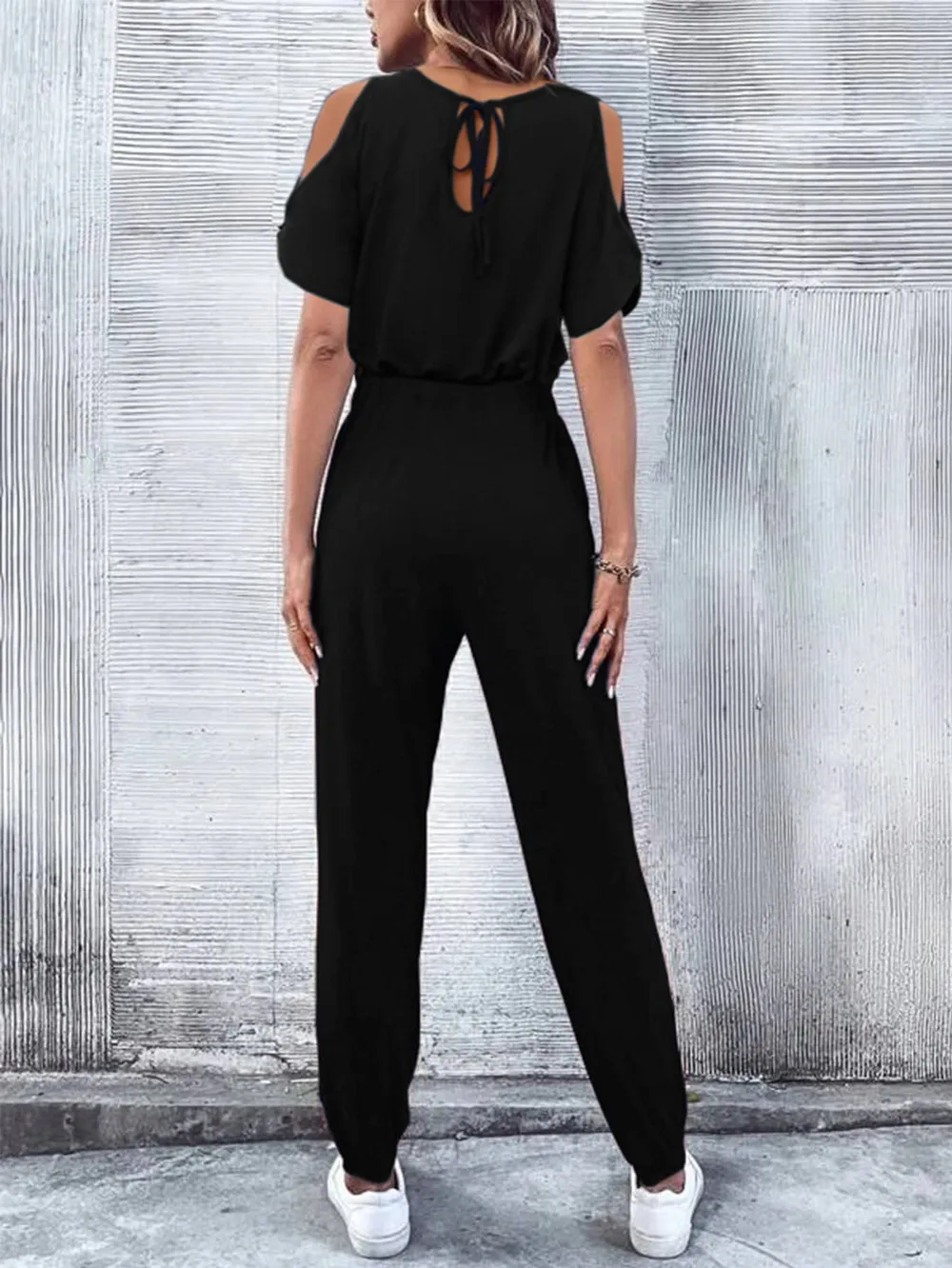 V-Neck Cold-Shoulder Jumpsuit with Pockets, image 7