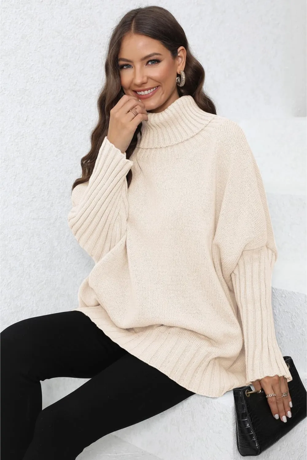 Turtle Neck Long Sleeve Ribbed Sweater, image 18