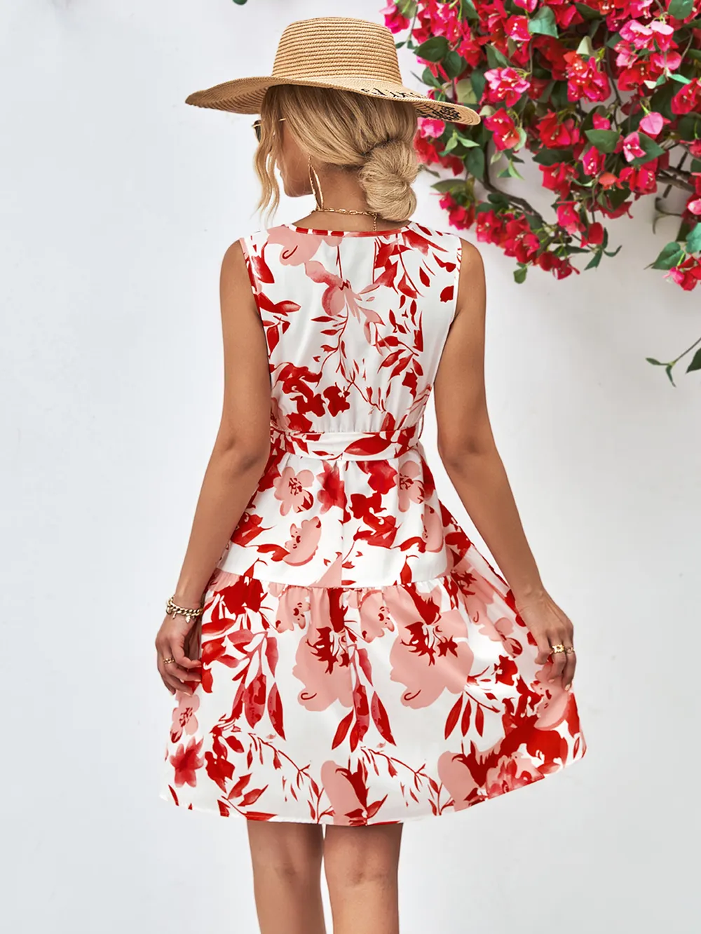 Floral V-Neck Tie Waist Sleeveless Dress, image 12