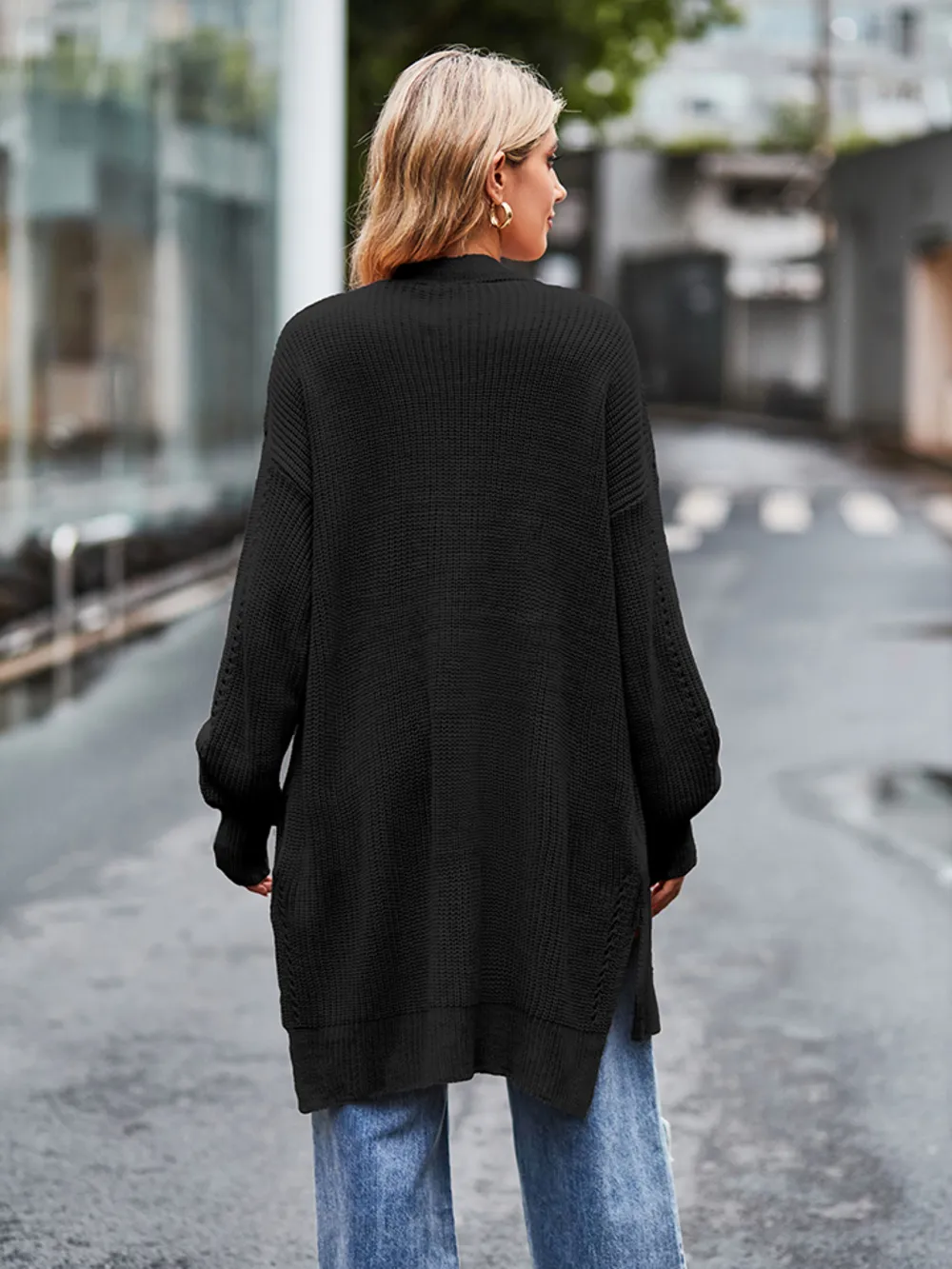 Long Sleeve Waffle-Knit Cardigan, image 15