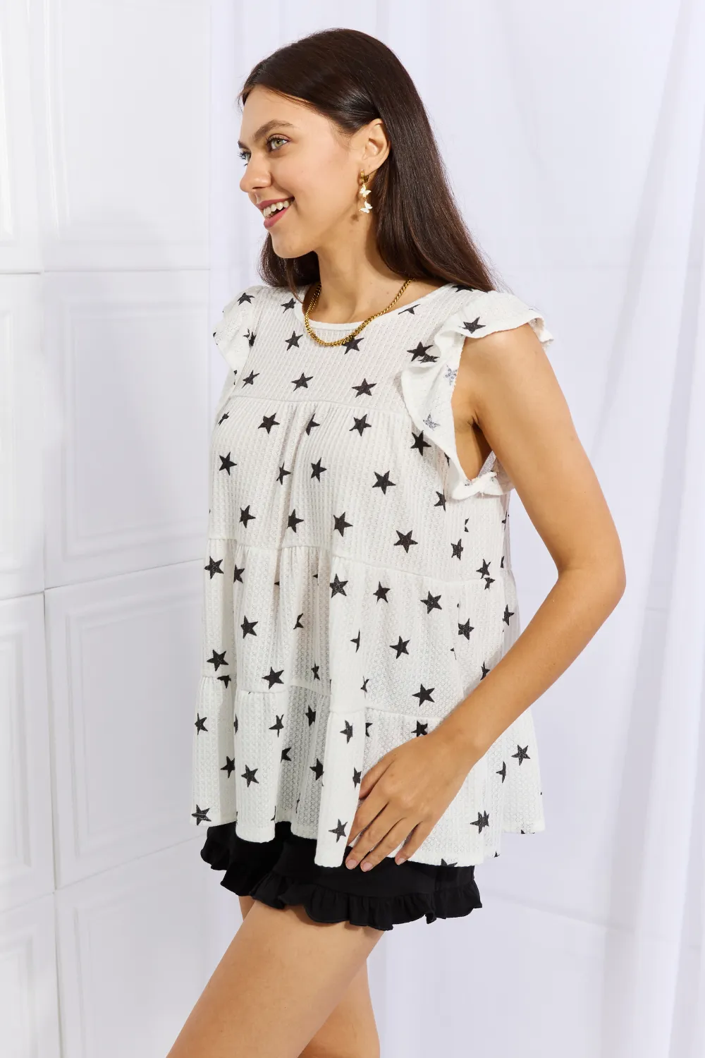 Shine Bright Full Size Butterfly Sleeve Star Print Top, image 11
