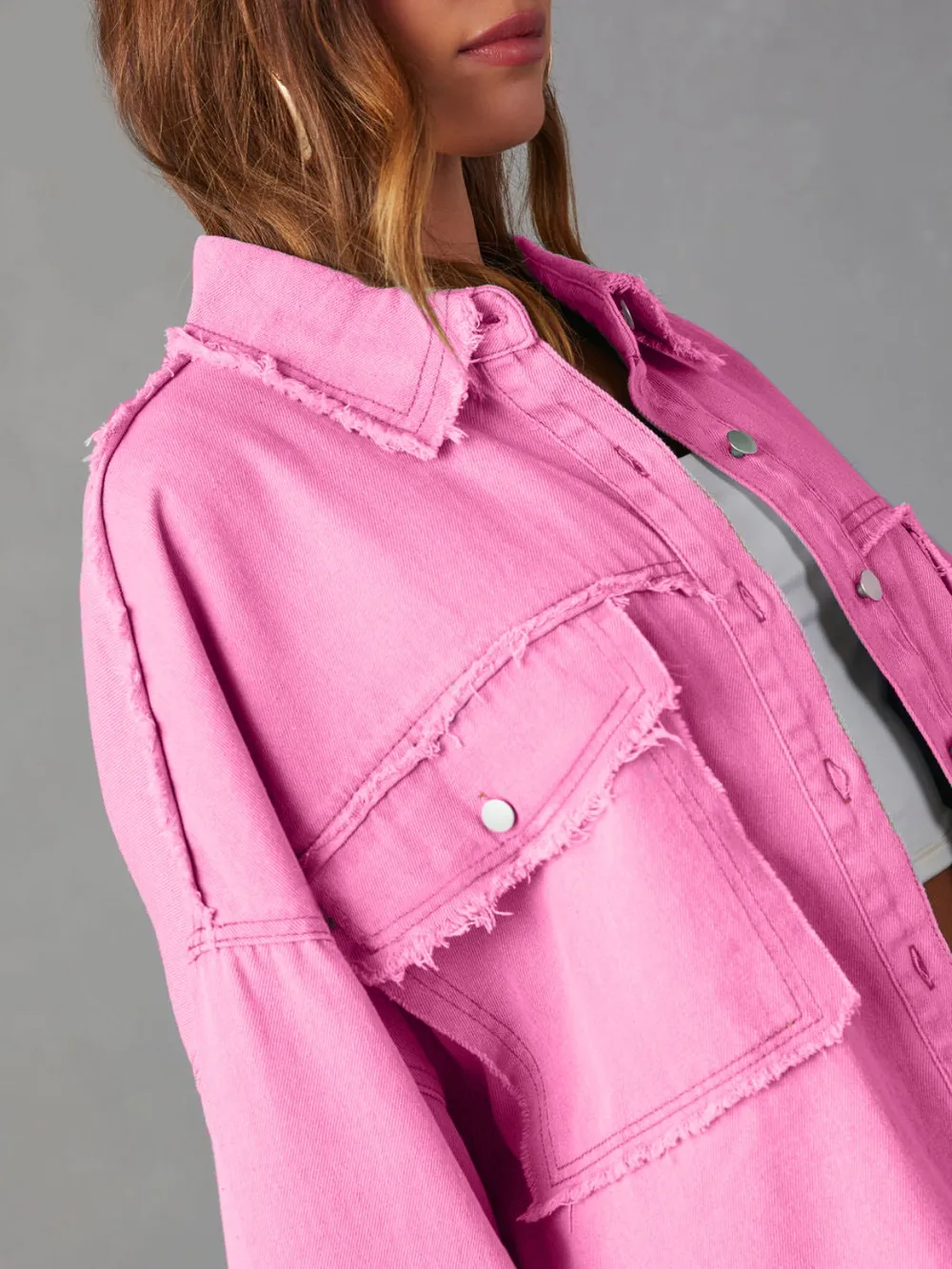 Dropped Shoulder Raw Hem Jacket, image 4