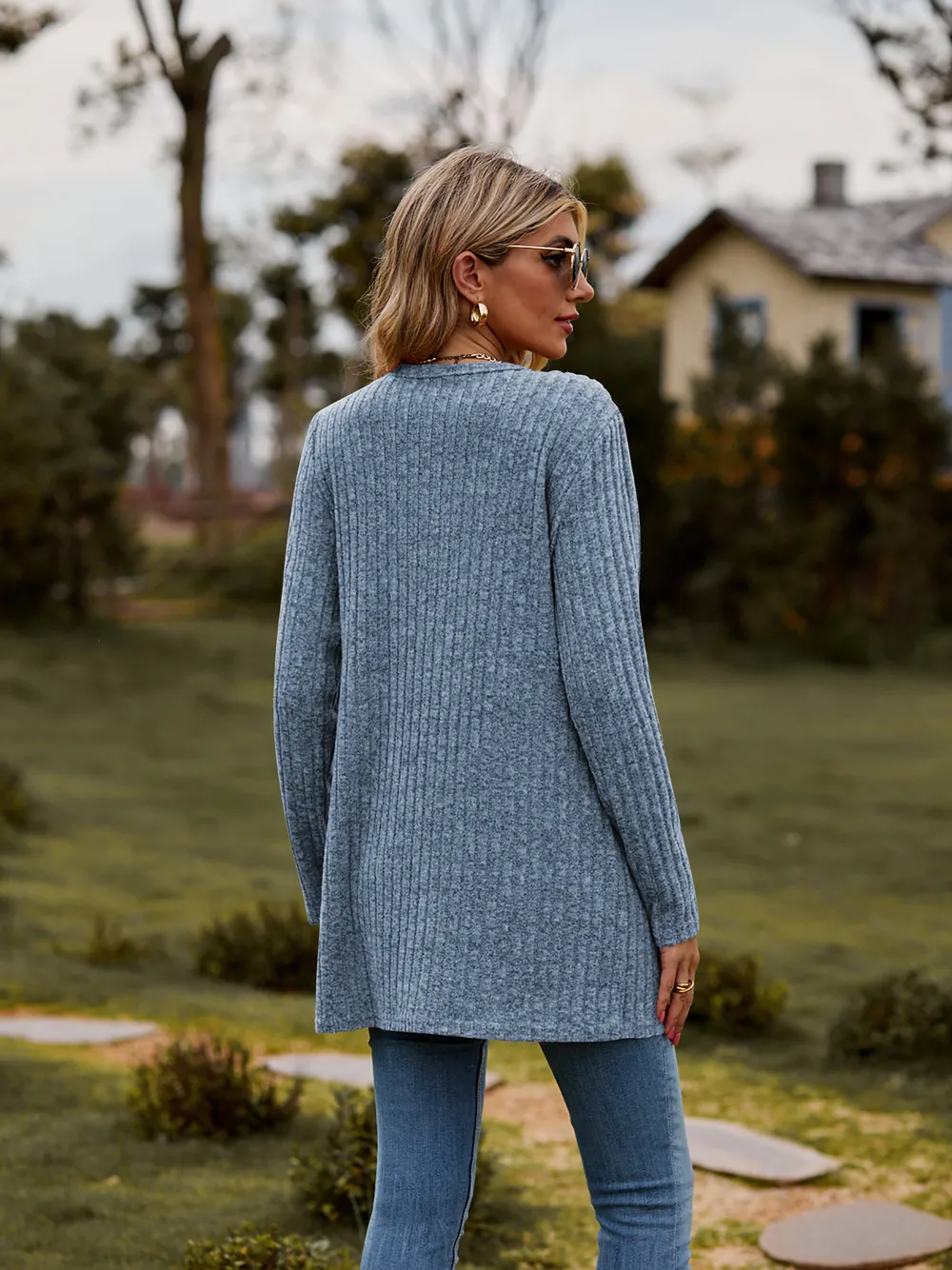 Ribbed Button-Up Cardigan with Pockets, image 27