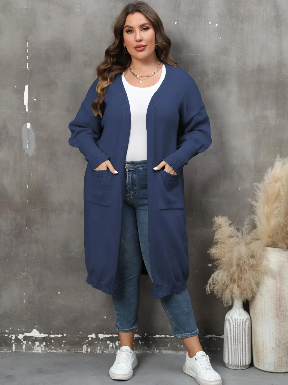 Plus Size Long Sleeve Pocketed Cardigan, image 2