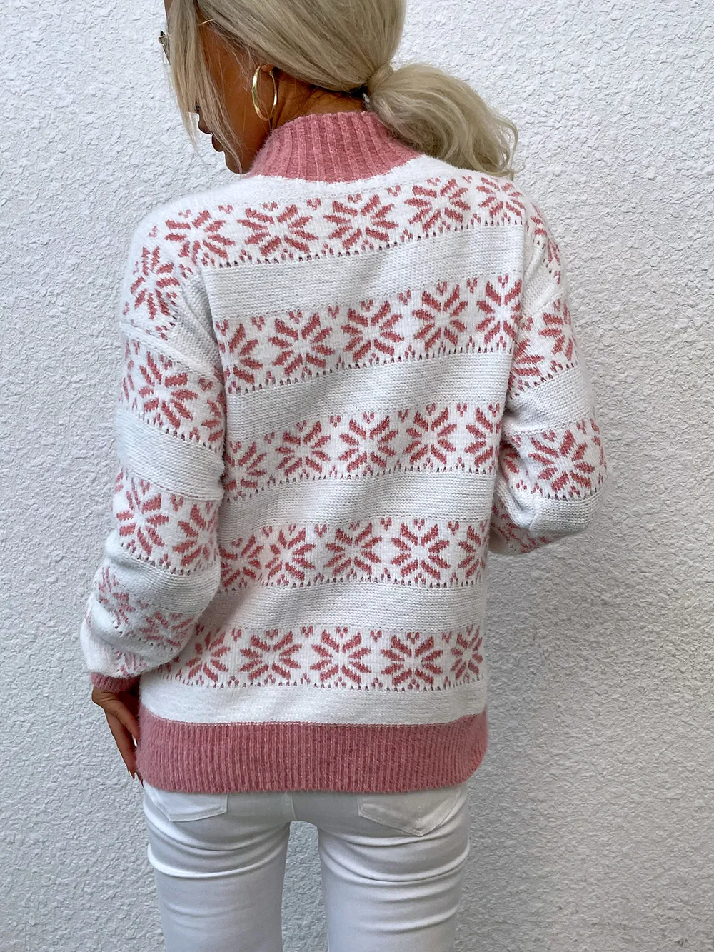 Snowflake Pattern Mock Neck Sweater, image 9