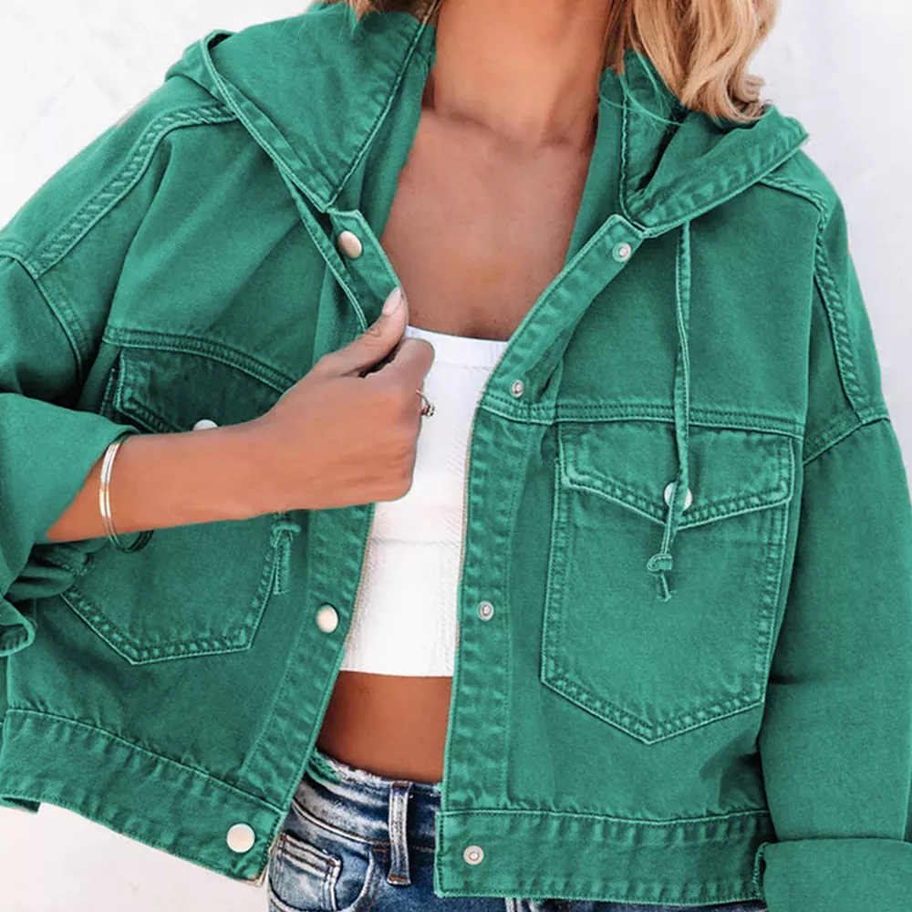 Hooded Dropped Shoulder Denim Jacket, image 10