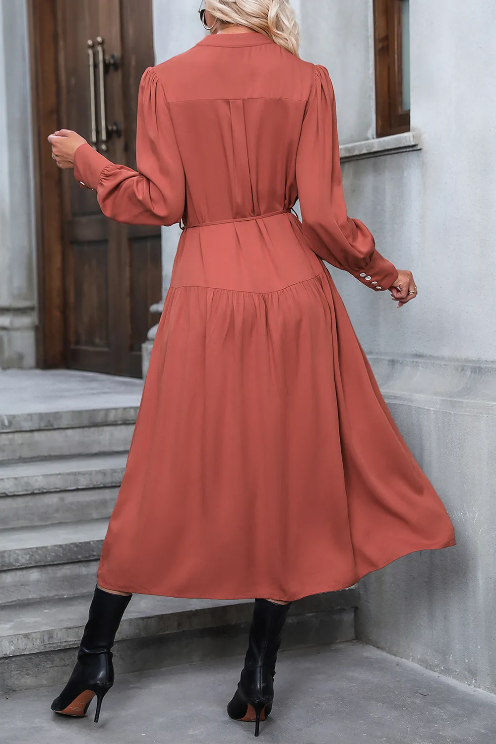 Button Down Notched Neck Dress, image 2