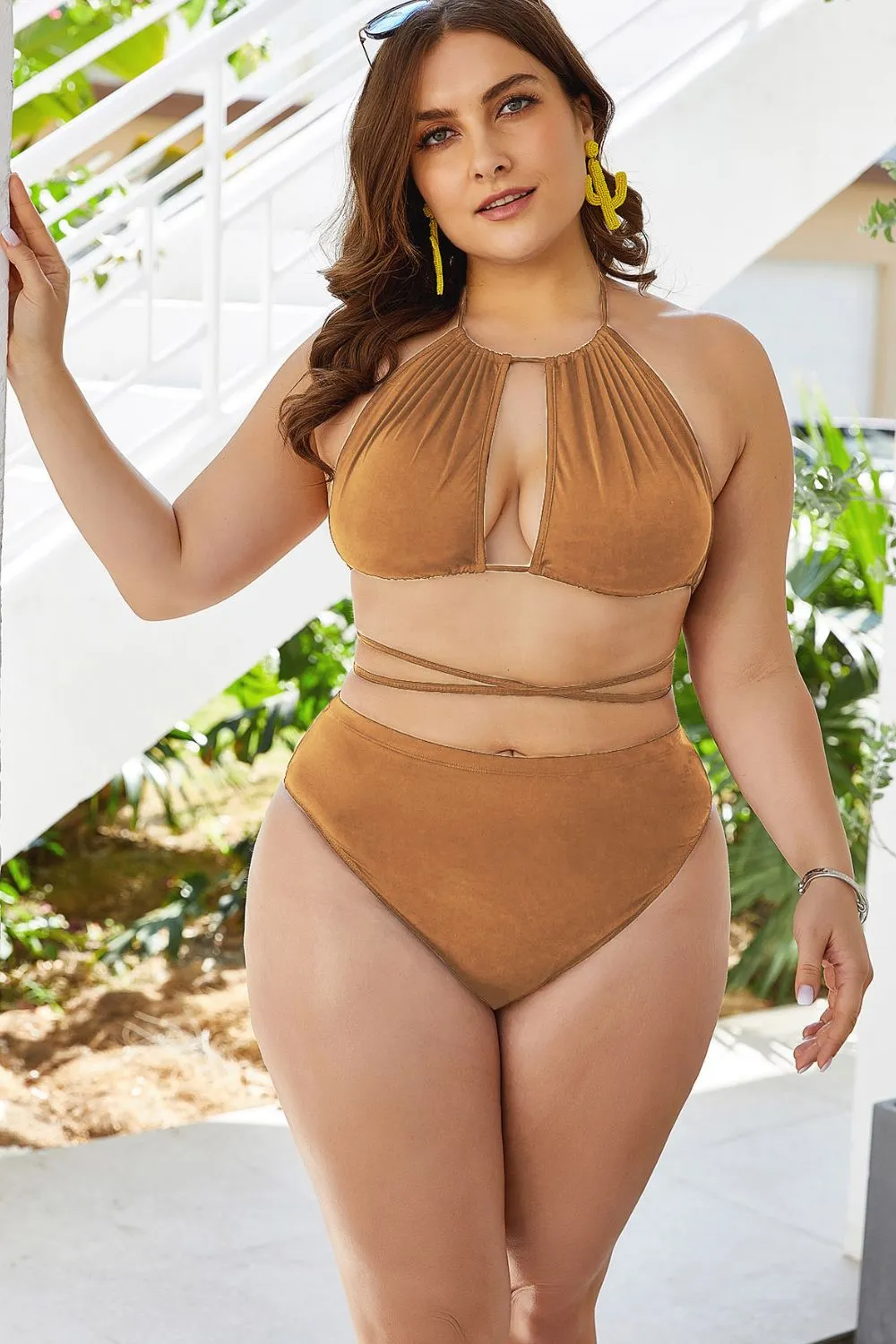 Plus Size Cutout Tied Backless Bikini Set, image 12