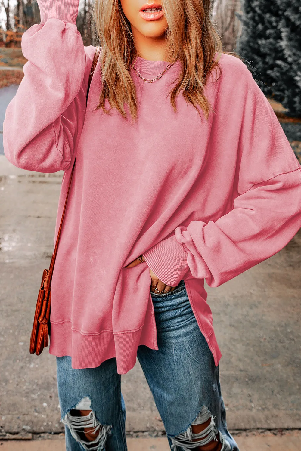 Dropped Shoulder Round Neck Long Sleeve Blouse, image 15