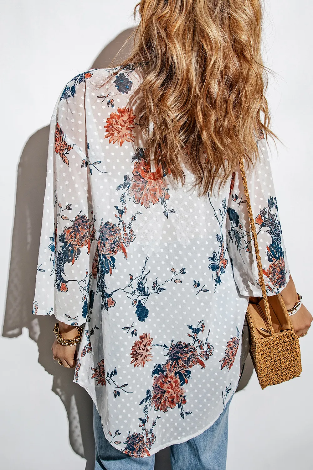 Floral Three-Quarter Sleeve Open Front Cardigan, image 2