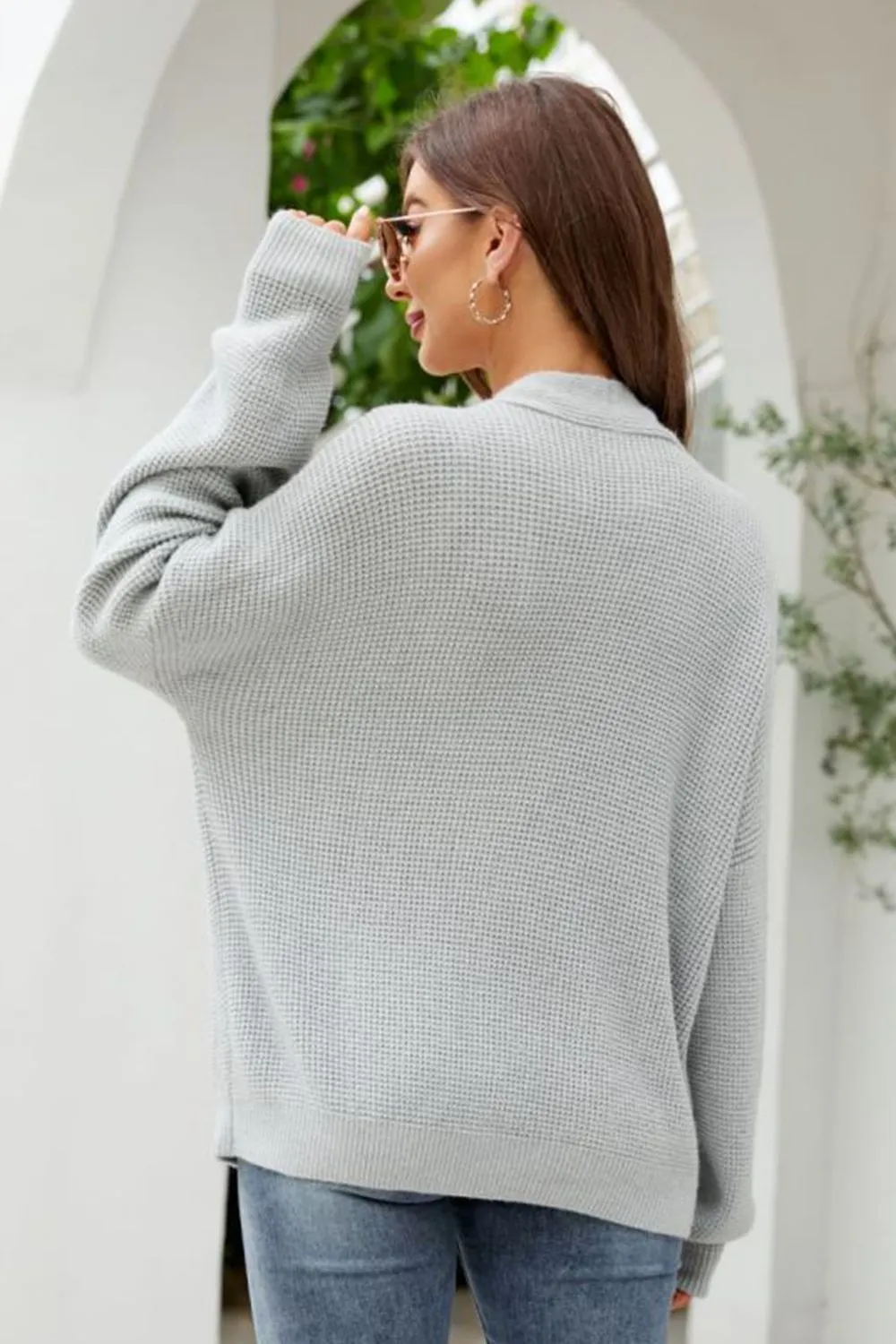 Waffle-Knit Dropped Shoulder Cardigan, image 3