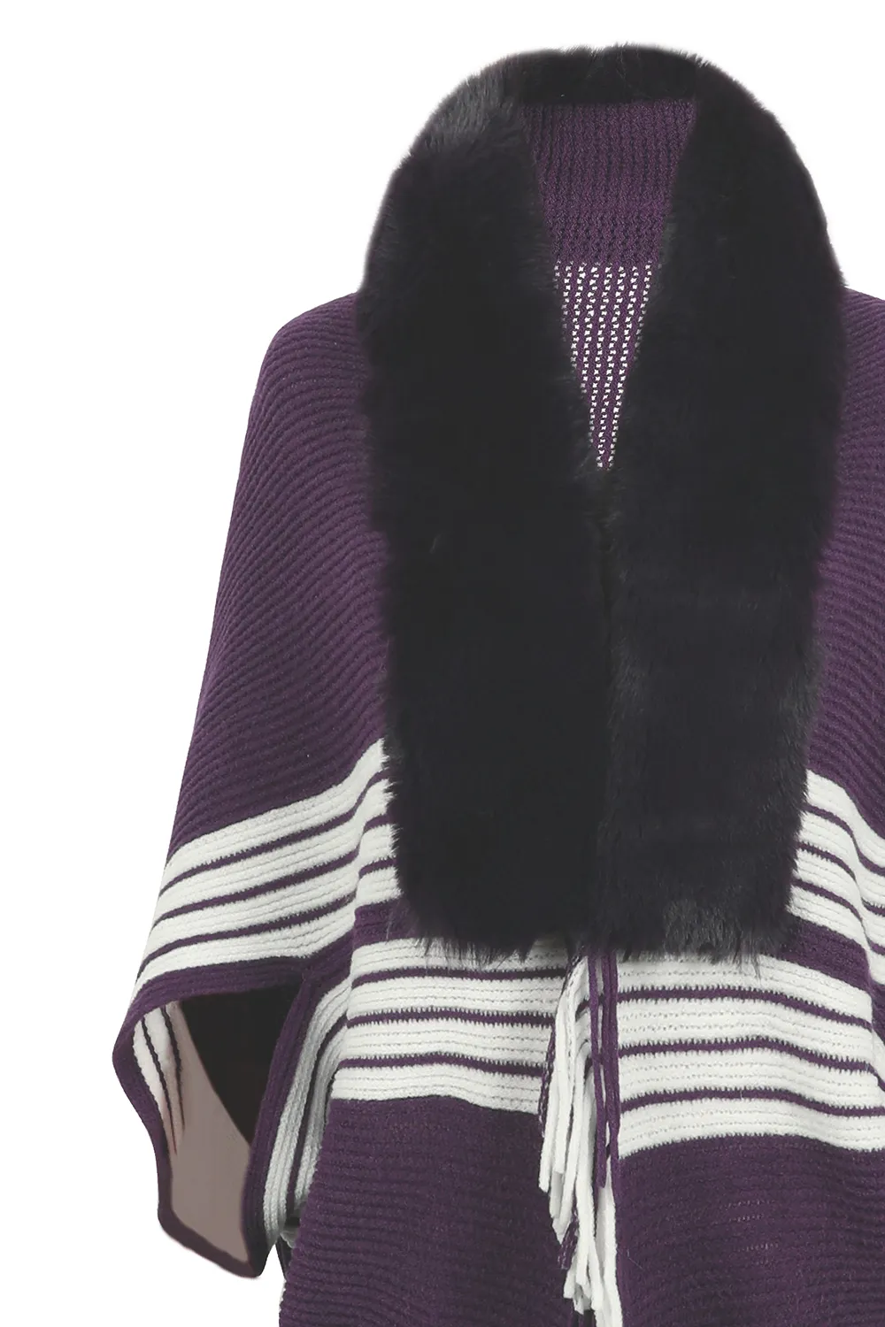 Striped Fringe Detail Long Sleeve Poncho, image 20