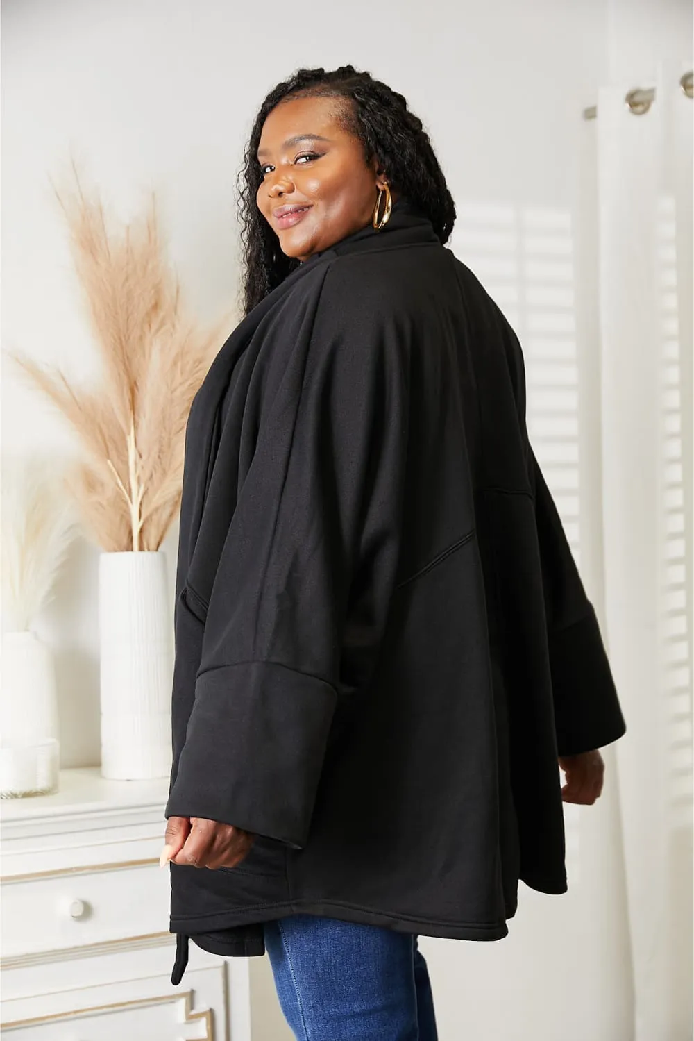 Full Size Open Front Cardigan with Scarf Design, image 16