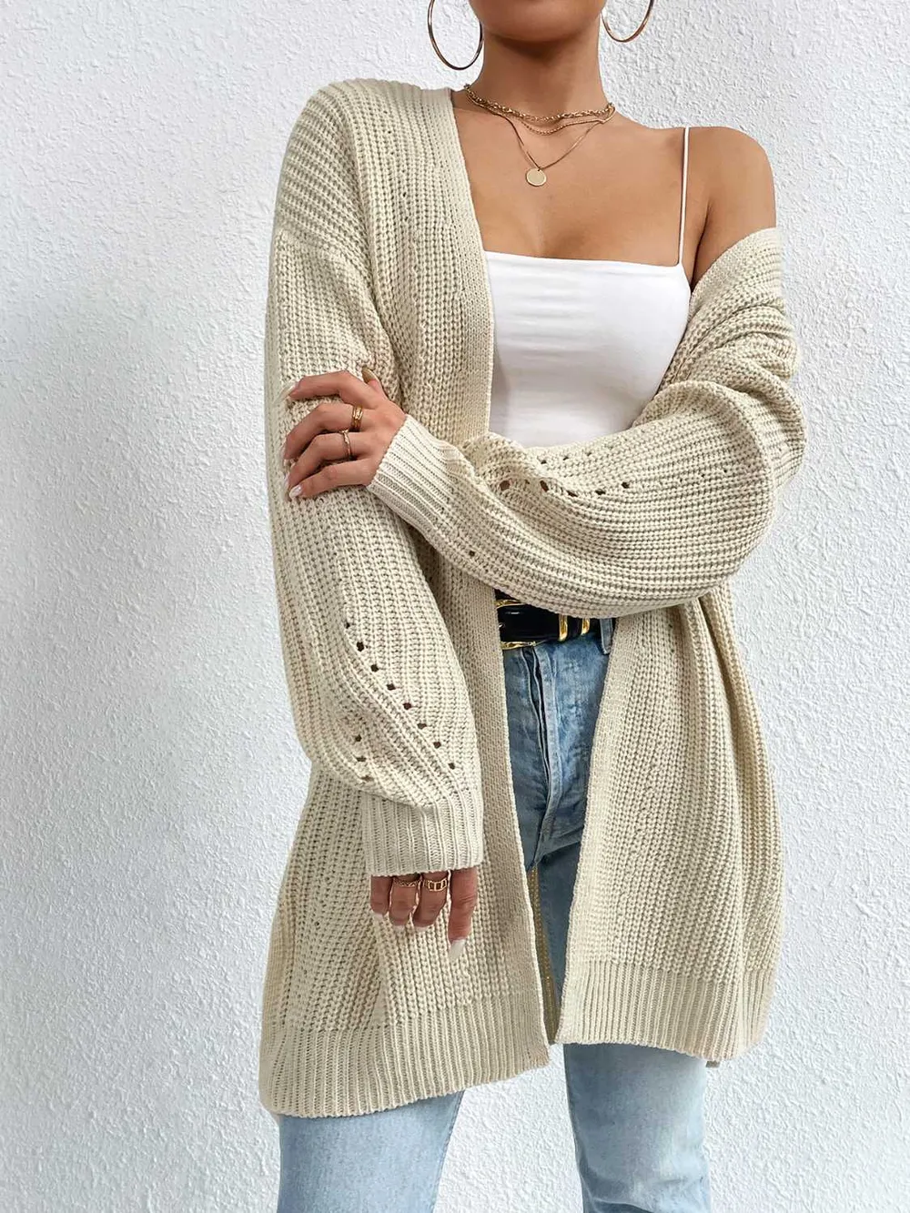 Open Front Dropped Shoulder Slit Cardigan, image 18