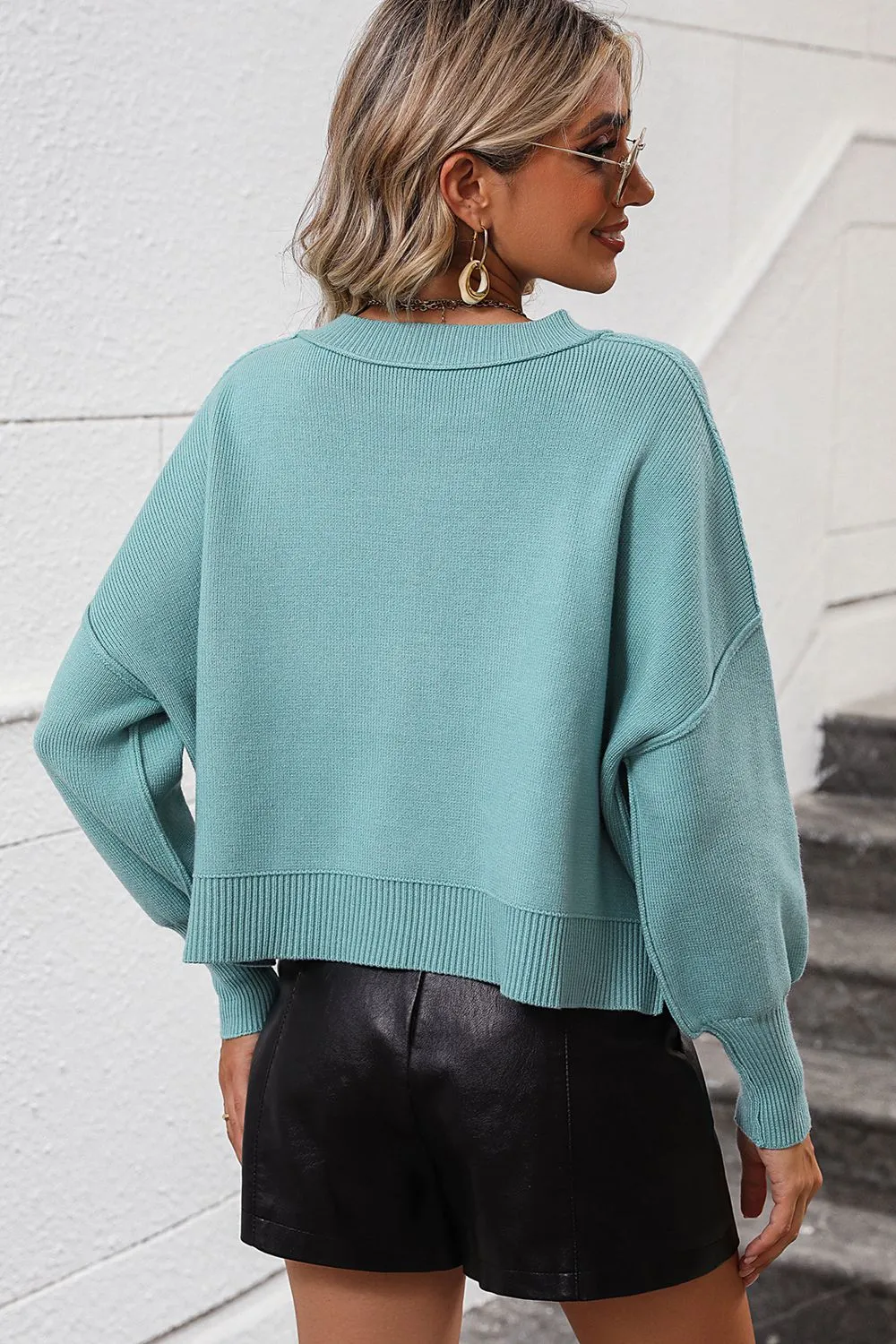 Round Neck Dropped Shoulder Pullover Sweater, image 18