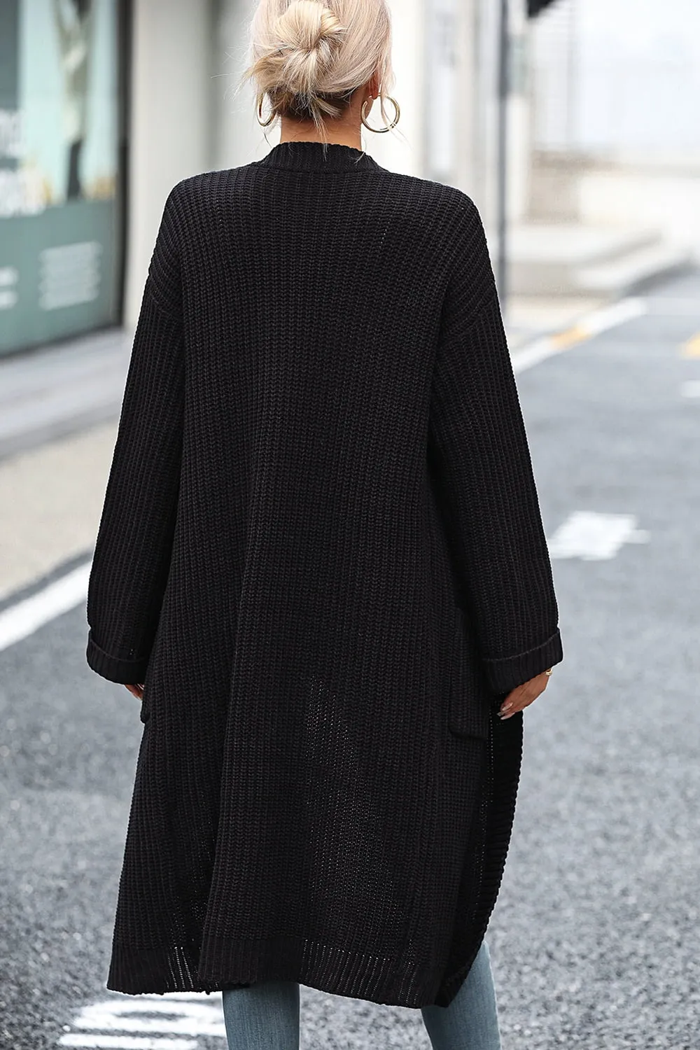 Dropped Shoulder Long Sleeve Cardigan with Pocket, image 11