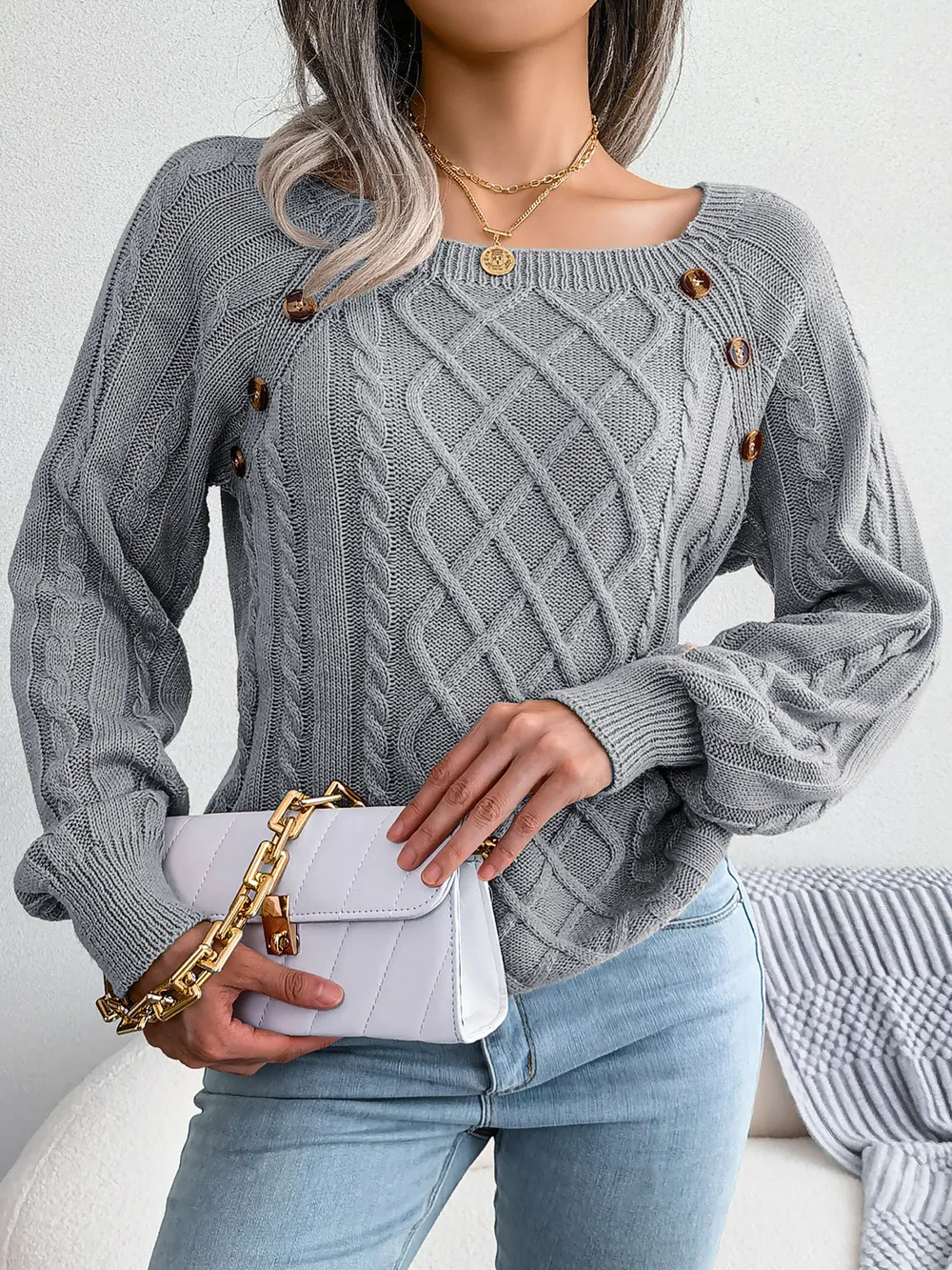 Decorative Button Cable-Knit Sweater, image 13