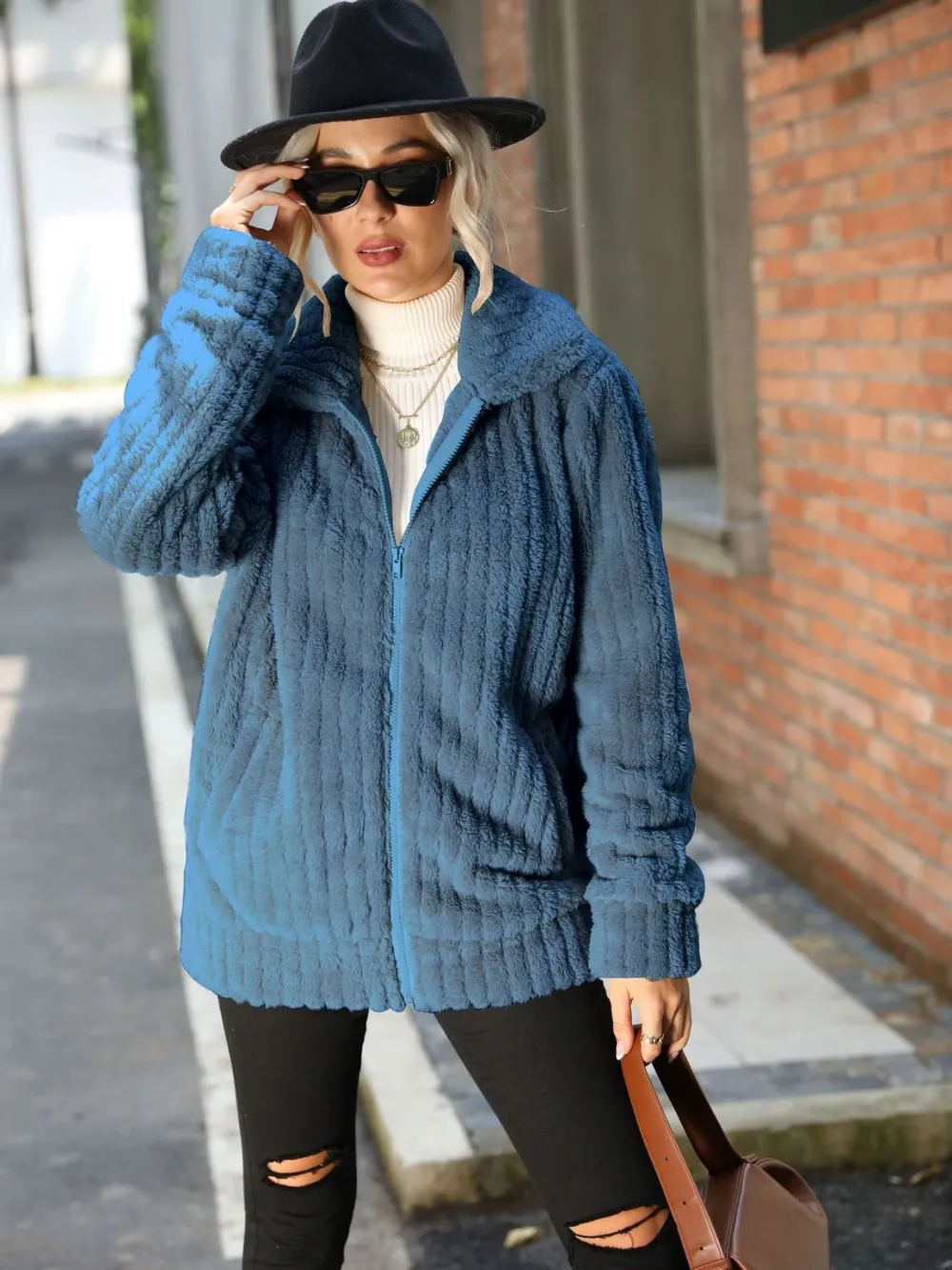Zip-Up Collared Ribbed Jacket, image 5