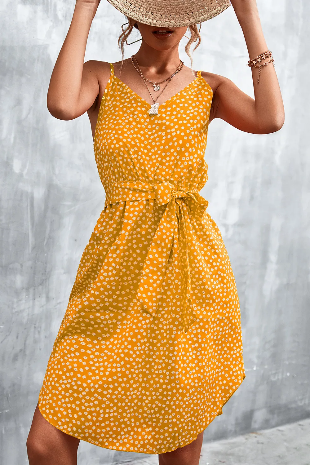 Printed V-Neck Tie Waist Mini Dress, image 18