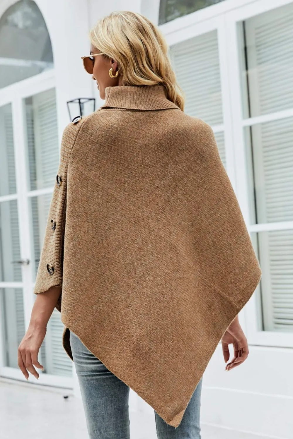 Turtleneck Buttoned Poncho, image 3