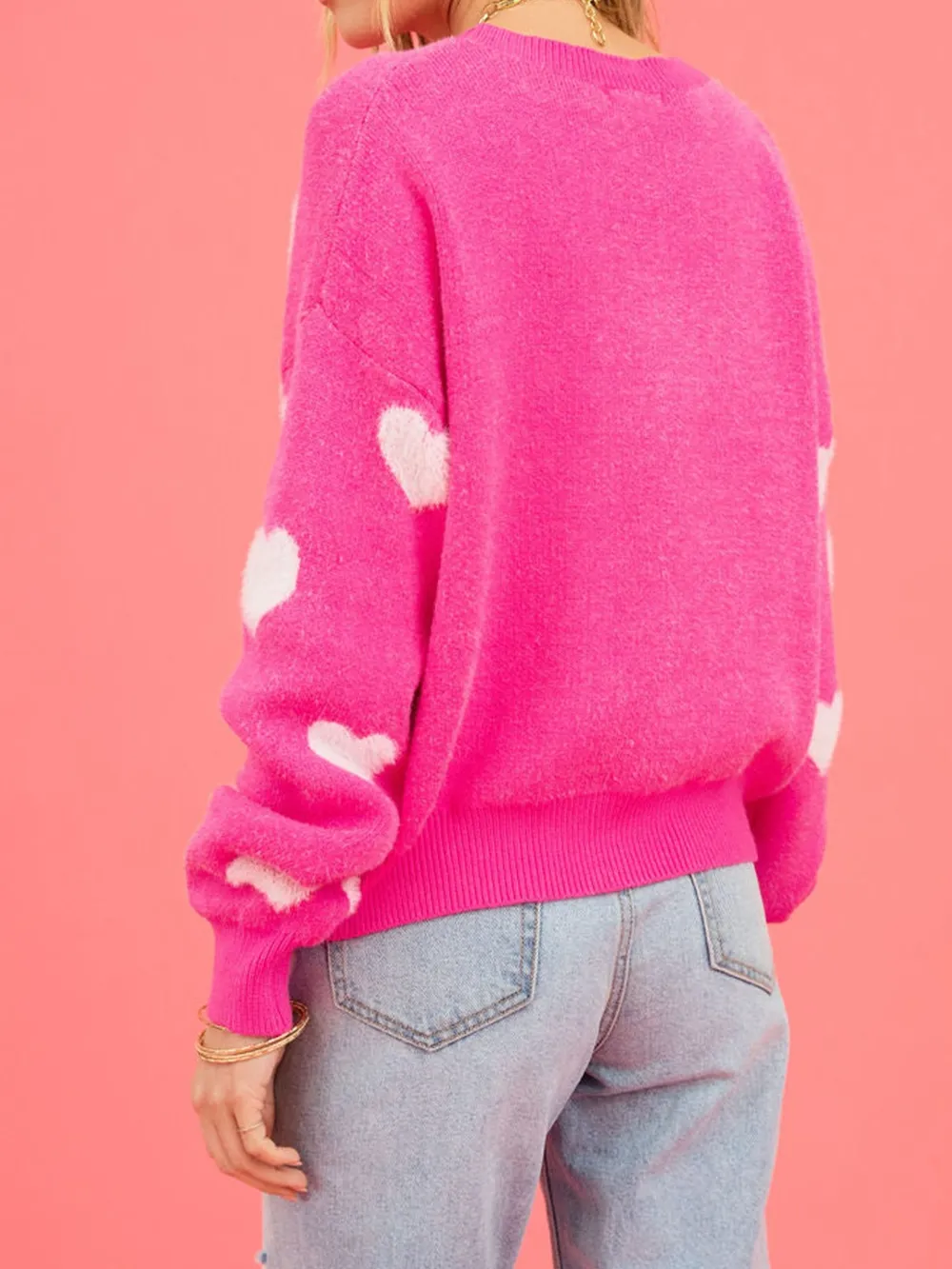 Heart Round Neck Drop Shoulder Sweater, image 3